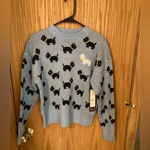NWT Netflix Stranger Things Scottie Dog Erica Blue Knit Sweater Womens S (4-6)